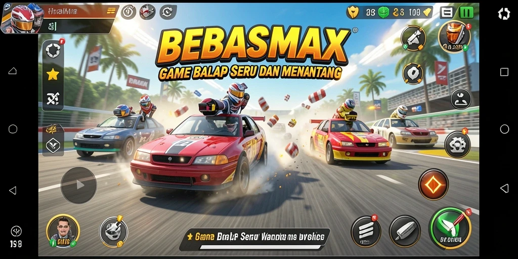 Tampilan gameplay mendebarkan dari BEBASMAX saat berlomba di trek.